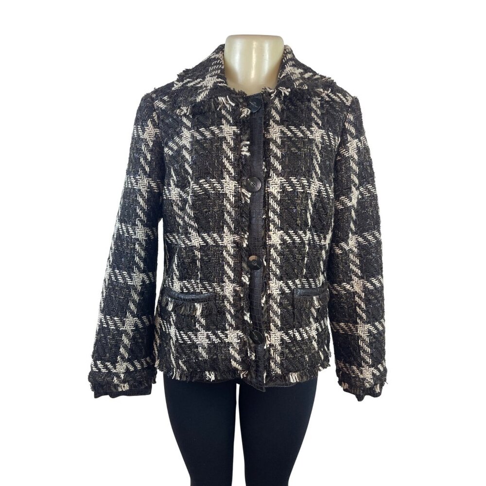 Chico’s Women’s Black & White Plaid Button-Up Jacket Blazer Size 1 - New